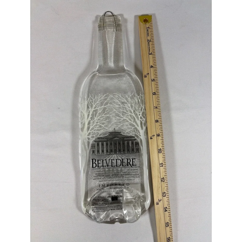 Vtg Belvedere Vodka Slumped Glass Bottle Tray Upcycled‎ Melted Serving Dish MCM